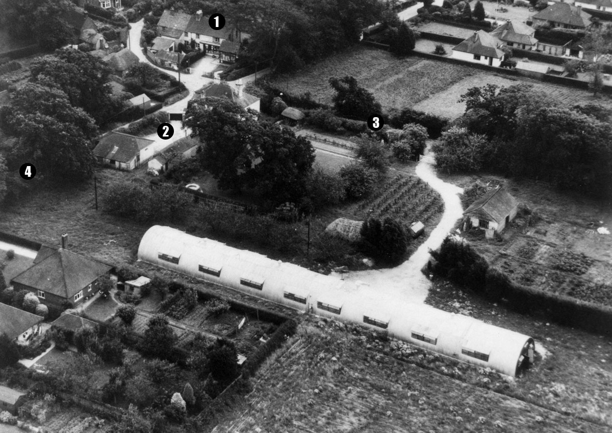 Golden Produce Chicken Farm (later to become Webbs). 1. Everton Post Office & Stores 2. Yeovilton Cottage 3. Frys Lane 4. Wainsford Road (photo courtesy Gill Rowlands)